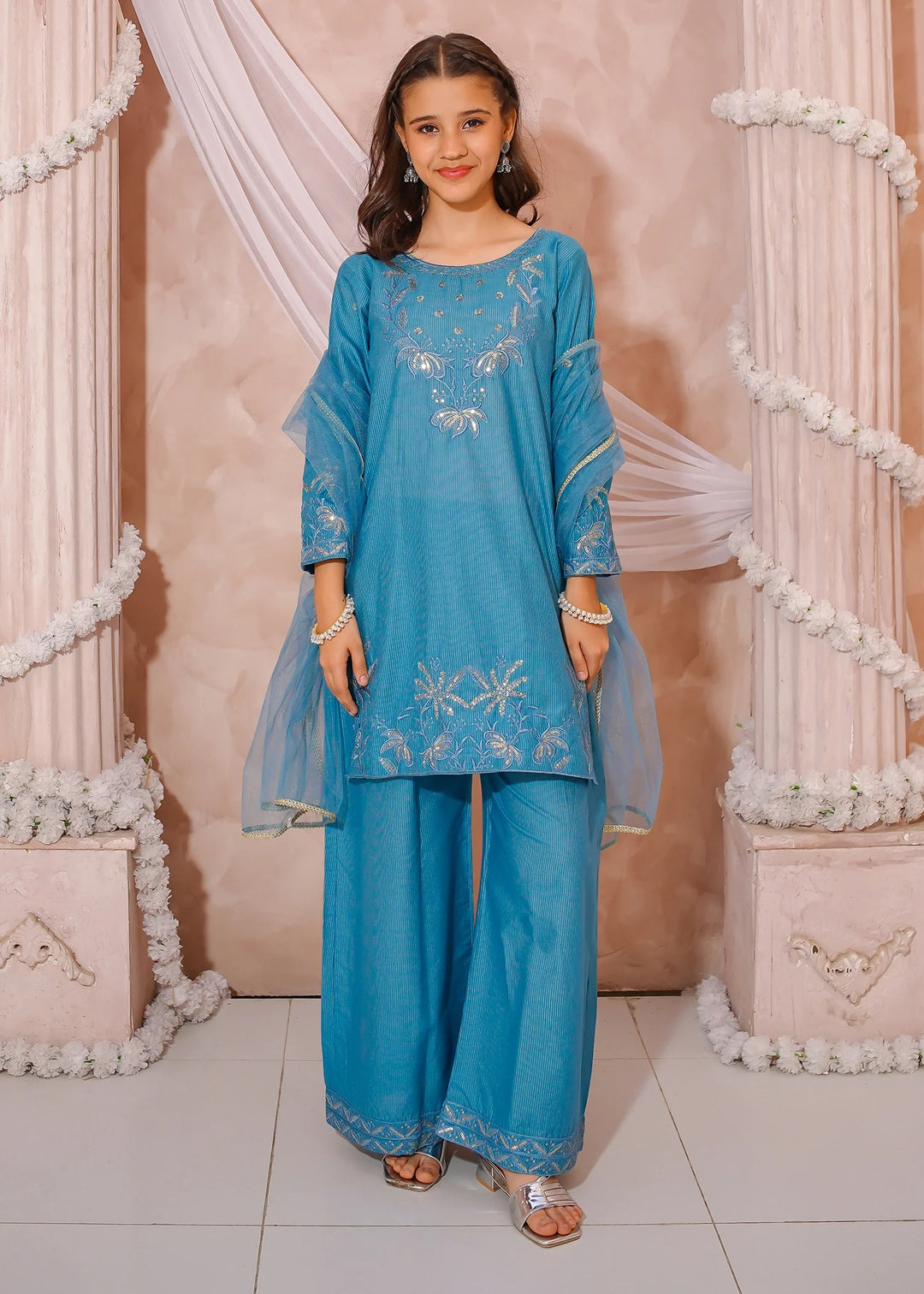 Modest - Maysuri Embroidered Suit For Girl - 3 Piece - Studio by TCS