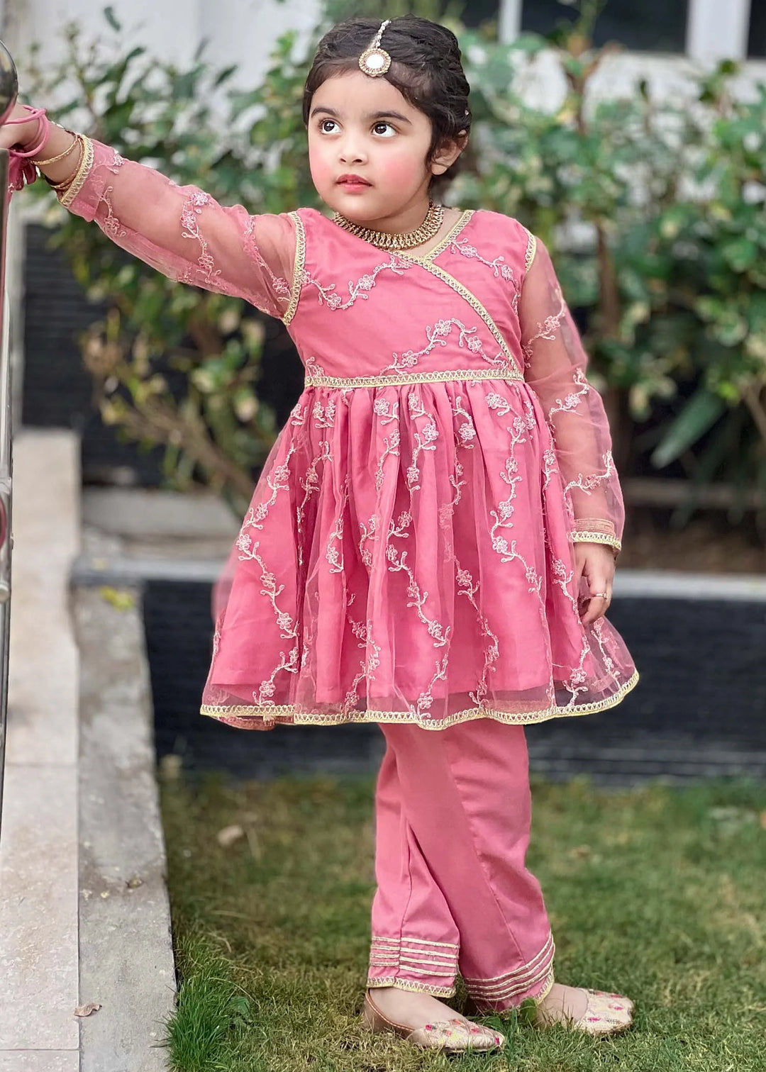 Modest - Net Embroidered Suit For Girl -  3 Piece