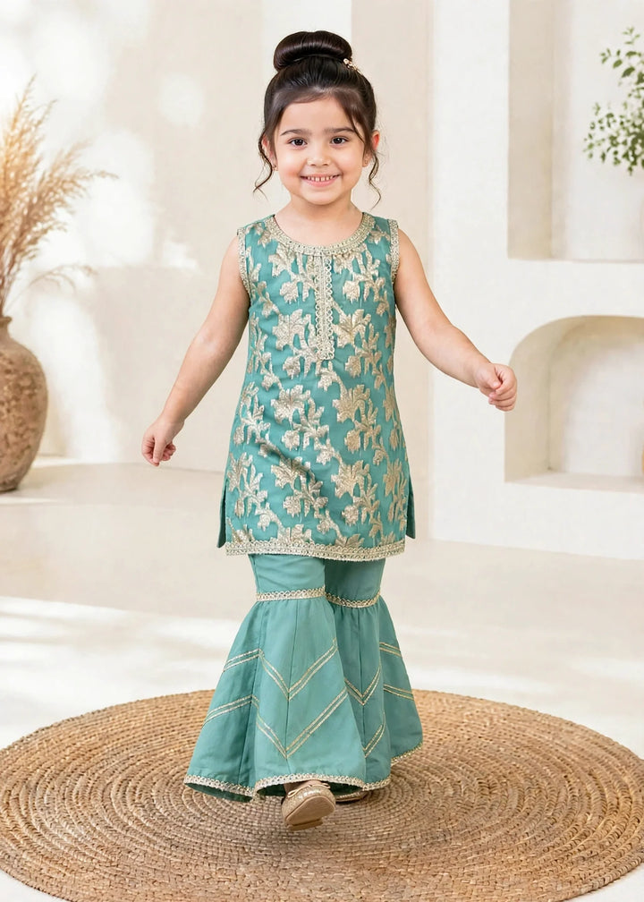 Modest 3 Piece Textured Banarasi Green Gharara