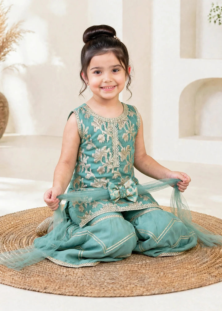 Modest 3 Piece Textured Banarasi Green Gharara