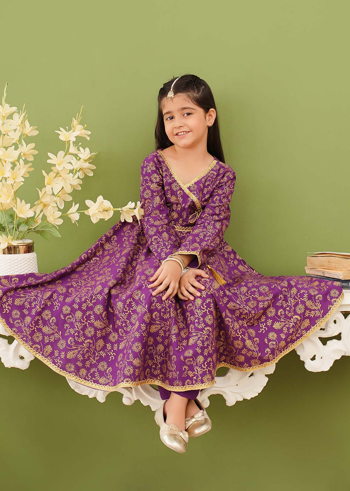 Modest - Linen Purple Printed - Girls 3 Piece Suit