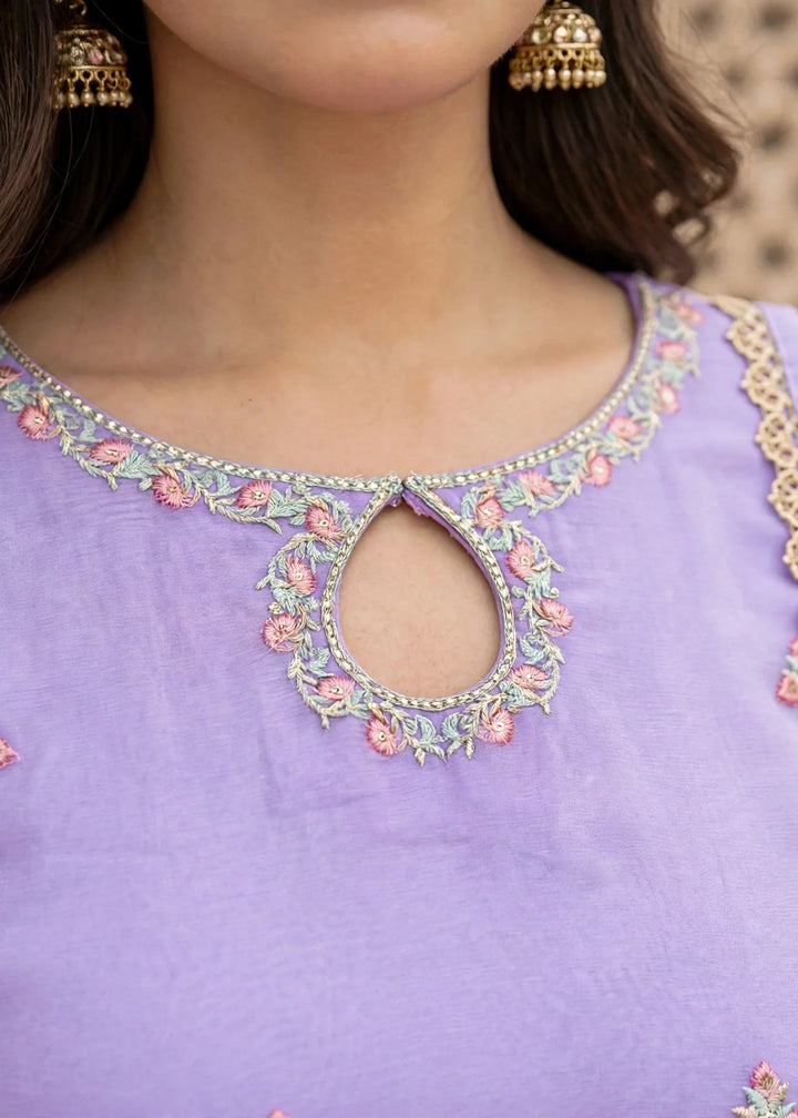 Modest Women 3 Piece Lavender Chiffon Gharara