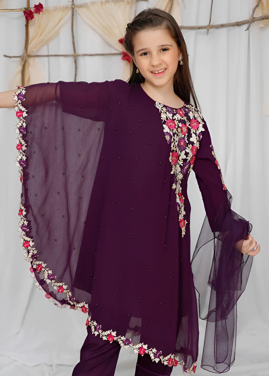 Modest - Pearl Cape Shirt - Purple - Chiffon - 3 Piece
