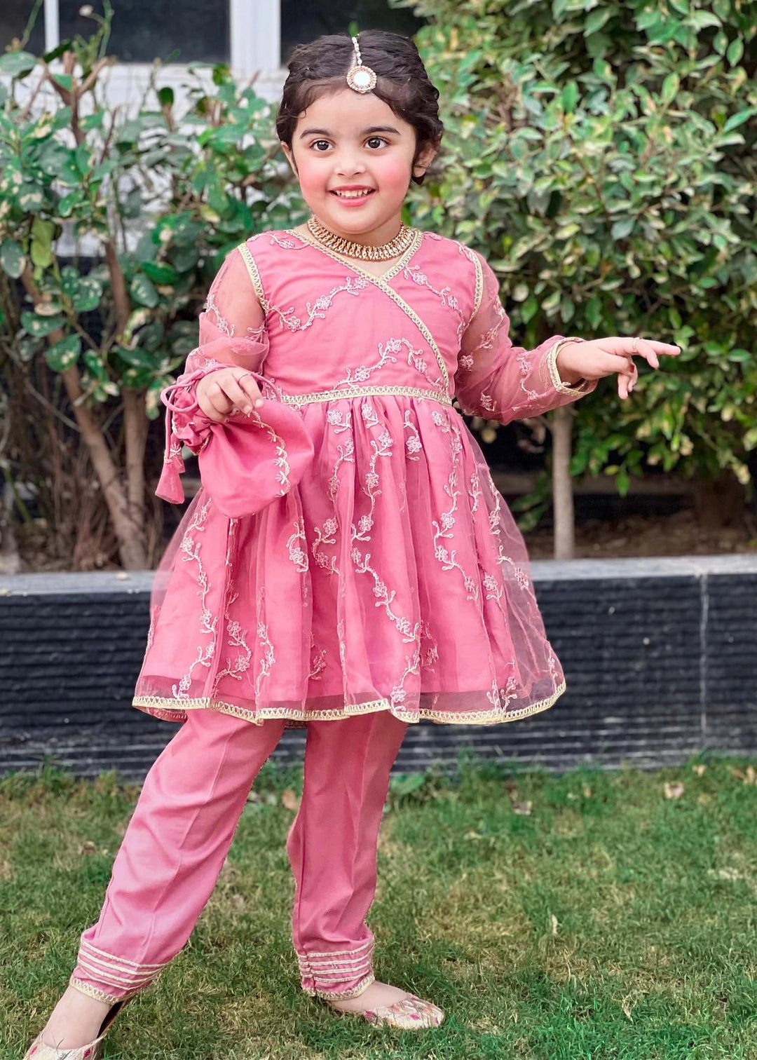 Modest - Net Embroidered Suit For Girl -  3 Piece