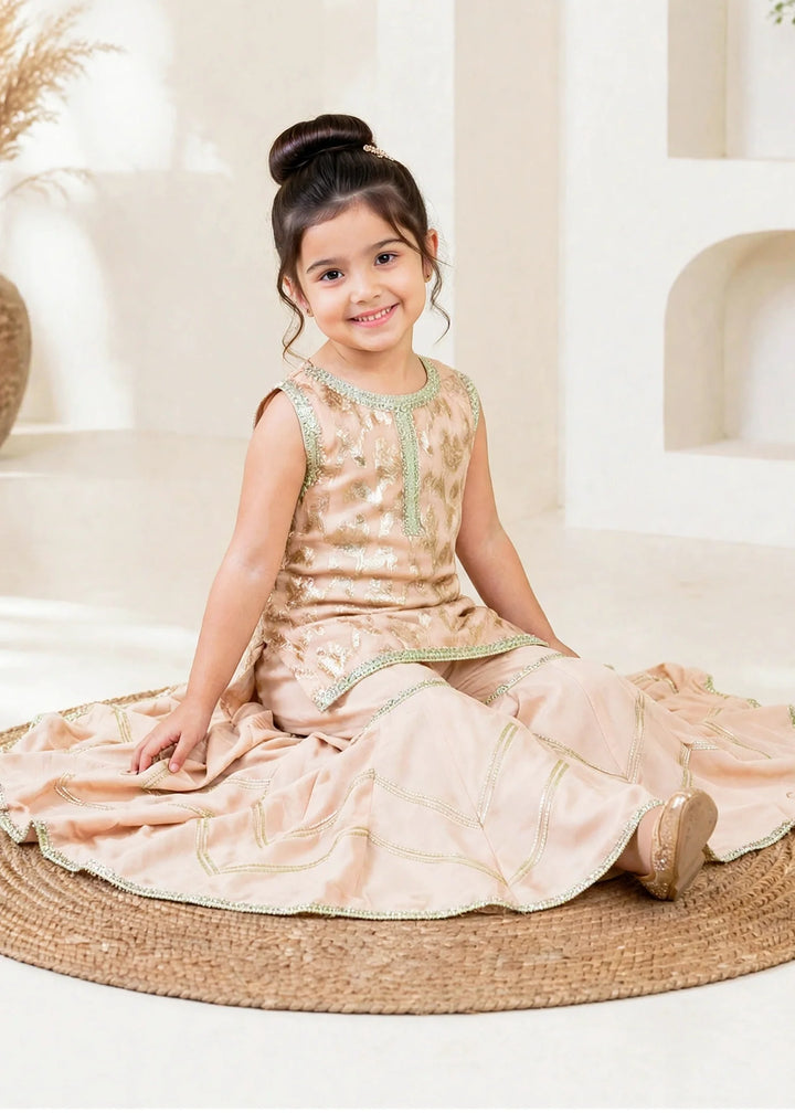 Modest 3 Piece Textured Banarsi Peach Gharara
