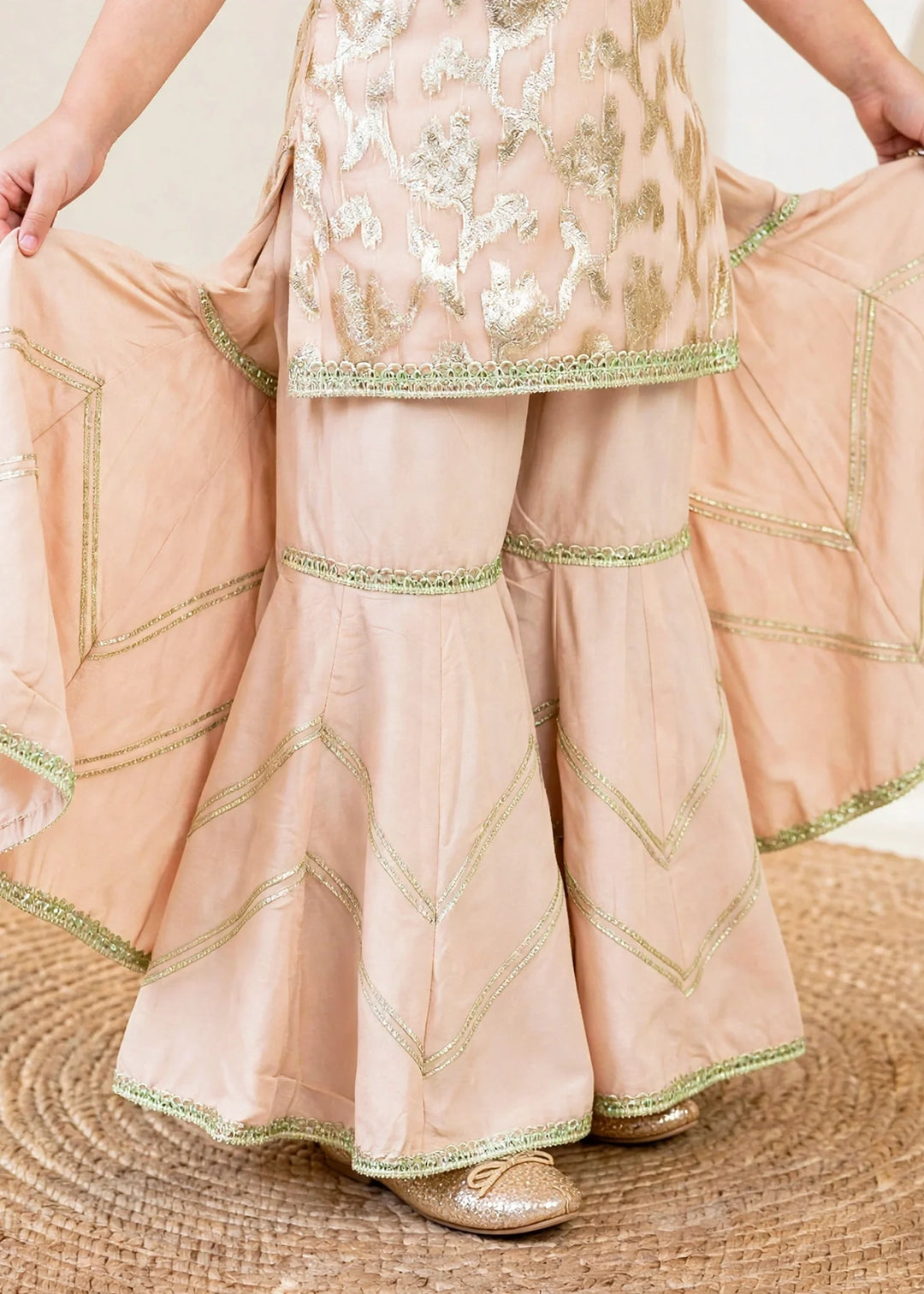 Modest 3 Piece Textured Banarsi Peach Gharara