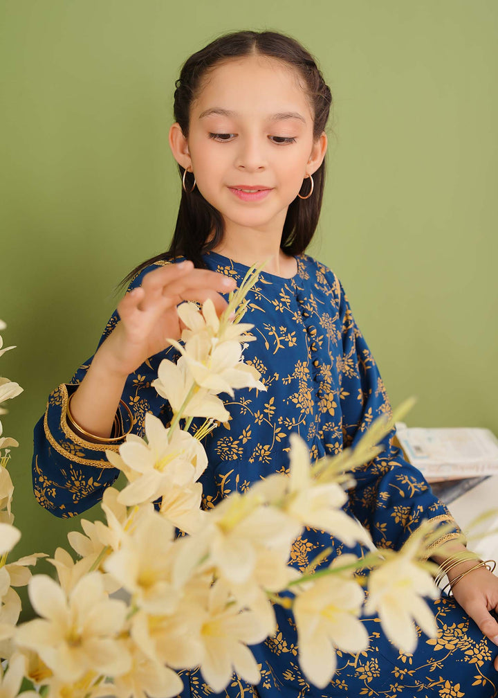 Modest - Blue Linen Printed - Girls 3 Piece Suit