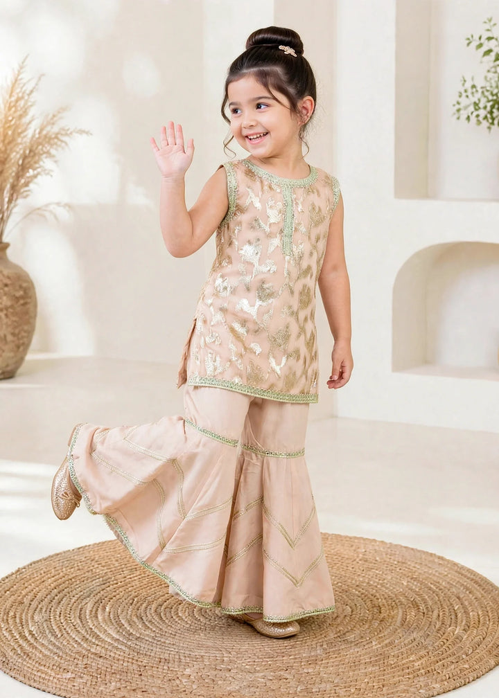 Modest 3 Piece Textured Banarsi Peach Gharara