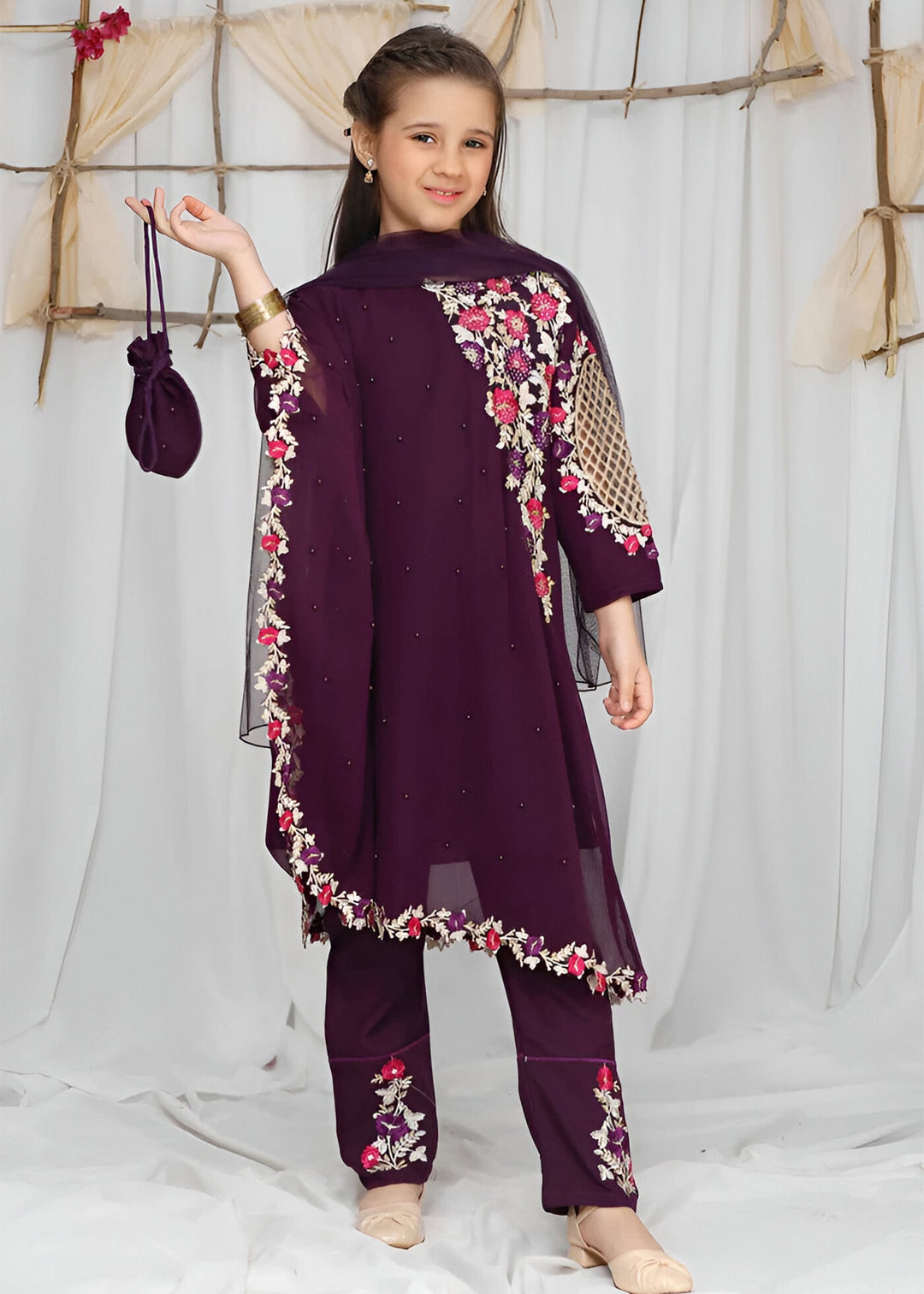 Modest - Pearl Cape Shirt - Purple - Chiffon - 3 Piece