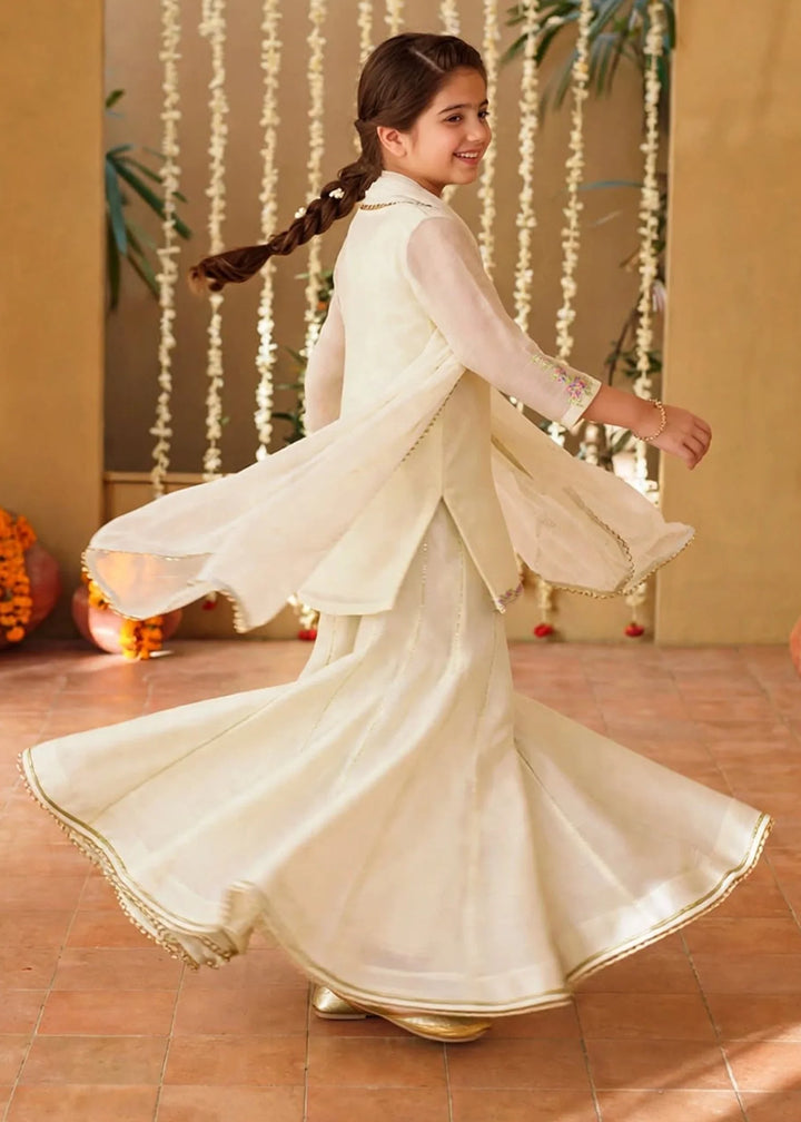 Modest 3 Piece Off White Chiffon Embroidered Sharara