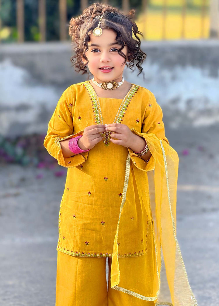 Modest - Embroidered Khaddar Suit For Girl - Yellow - 3 Piece
