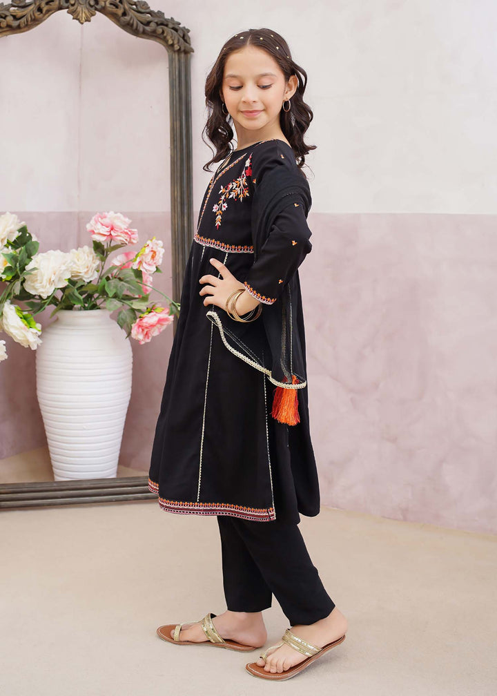 Modest - Linen Embroidered Black - Girls 3 Piece Suit