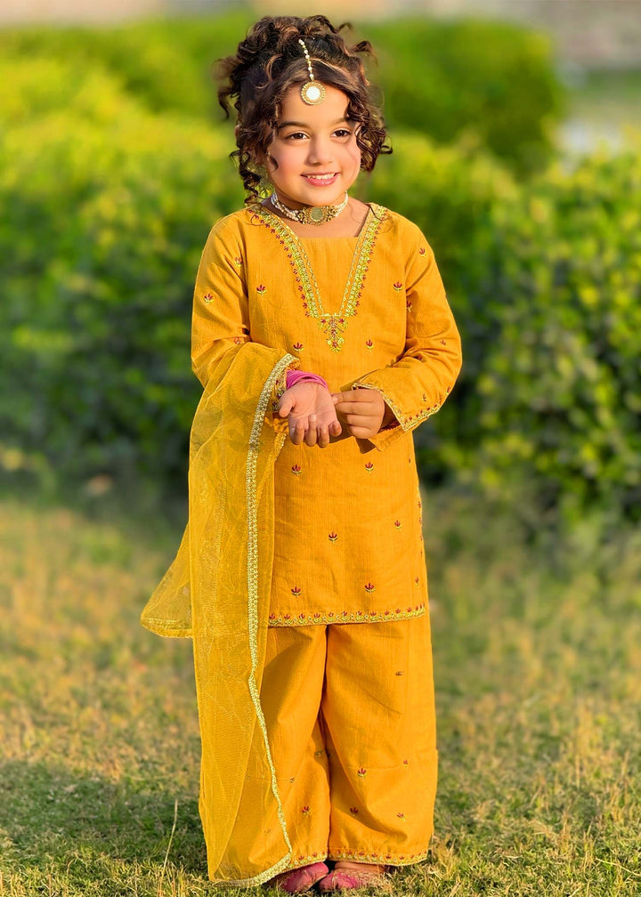 Modest - Embroidered Khaddar Suit For Girl - Yellow - 3 Piece