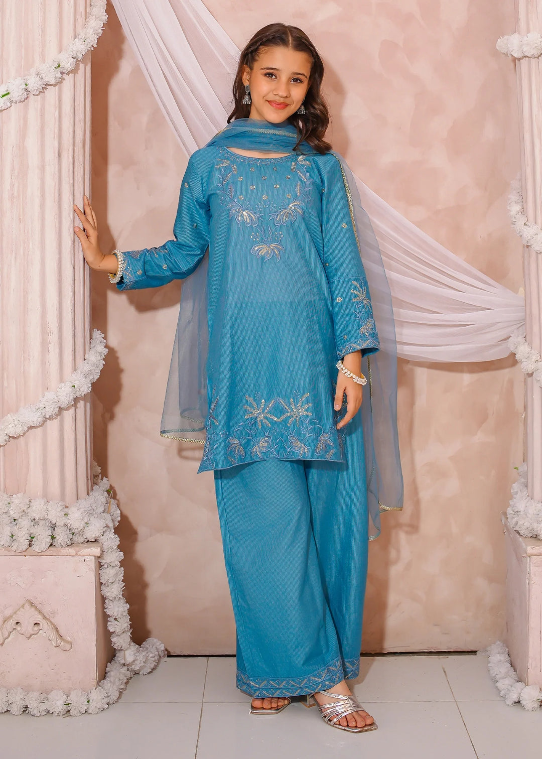 Modest - Maysuri Embroidered Suit For Girl - 3 Piece - Studio by TCS