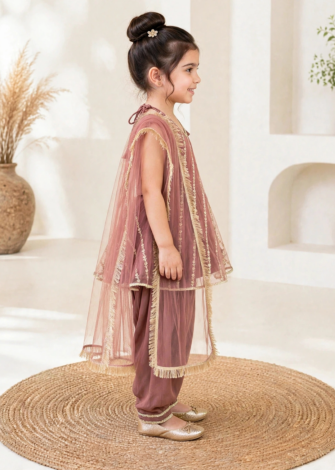 Modest 3 Piece Net Embroidered Tea Pink Suit