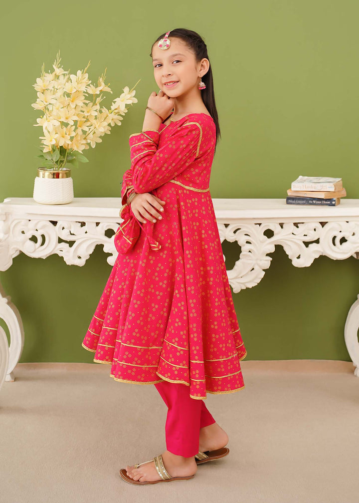 Modest - Pink Linen Printed - Girls 3 Piece Suit