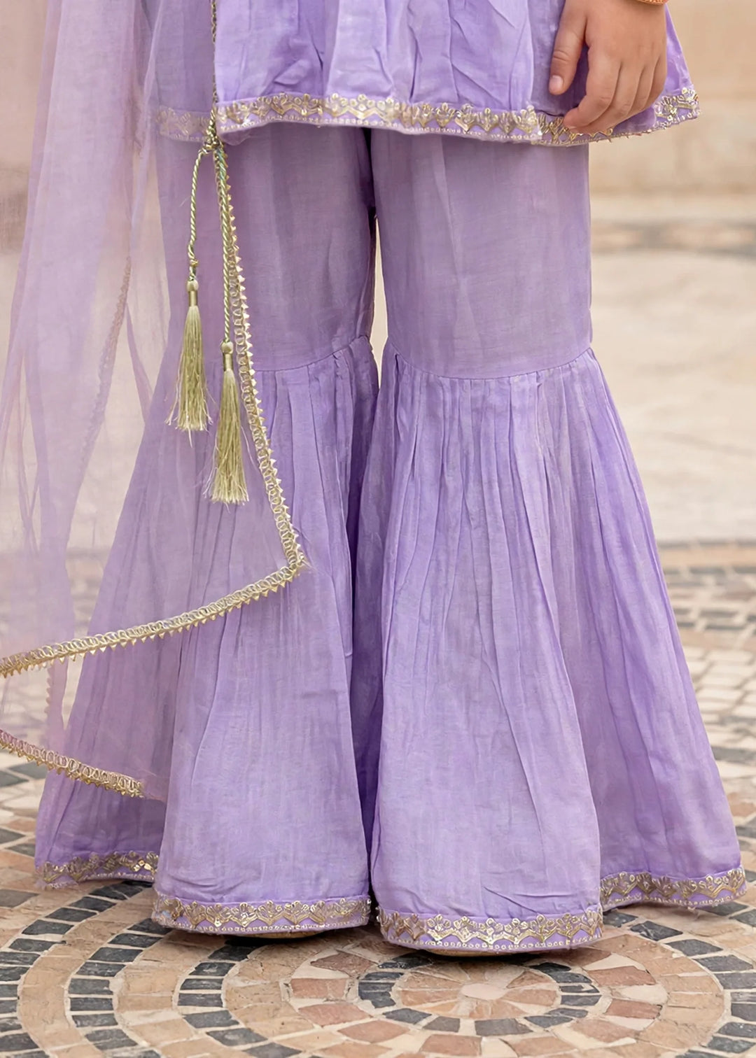Modest Girls 3 Piece Cotton Silk Embroidered Anghrakha Dress Purple