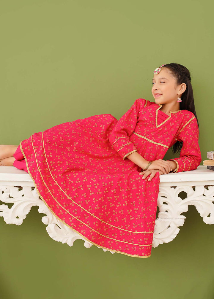 Modest - Pink Linen Printed - Girls 3 Piece Suit