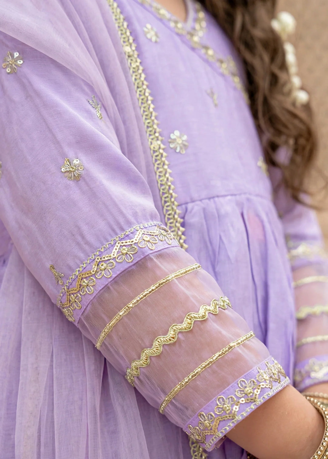 Modest Girls 3 Piece Cotton Silk Embroidered Anghrakha Dress Purple