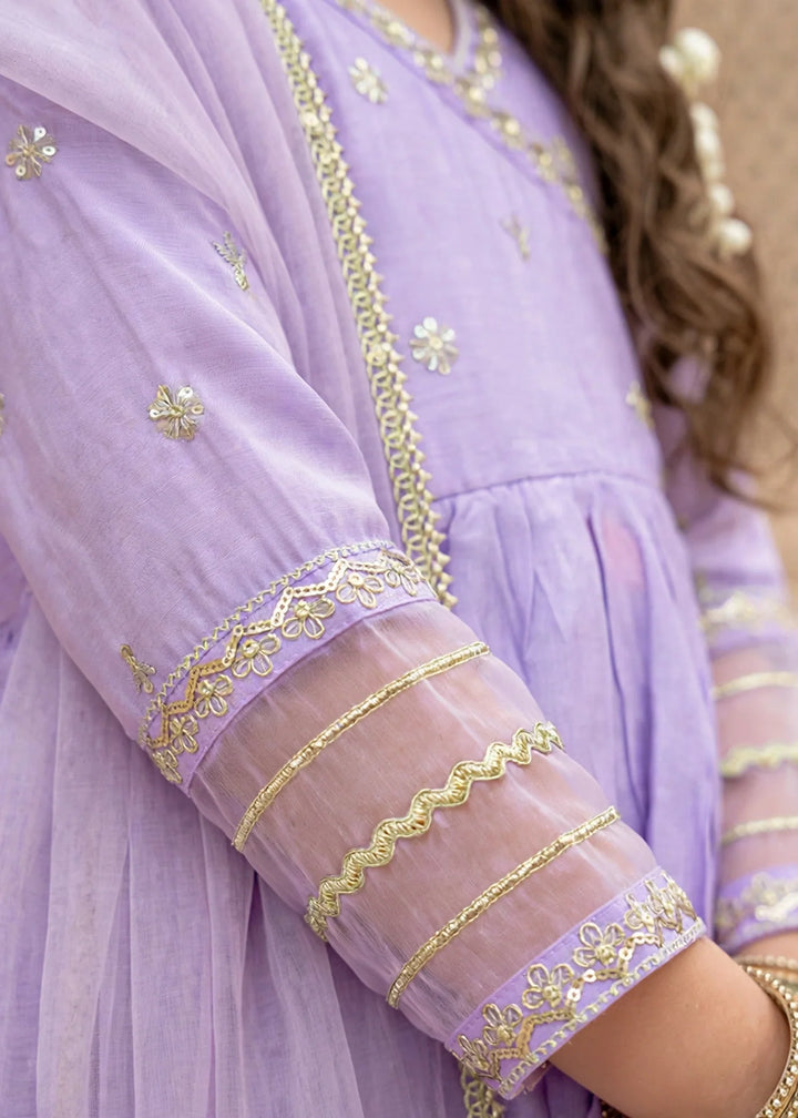 Modest Girls 3 Piece Cotton Silk Embroidered Anghrakha Dress Purple