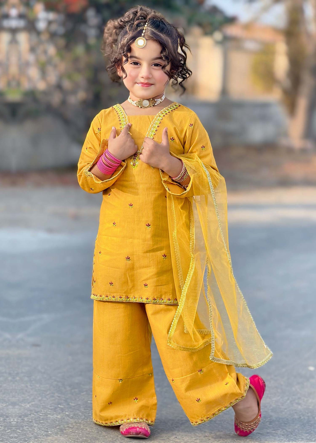 Modest - Embroidered Khaddar Suit For Girl - Yellow - 3 Piece