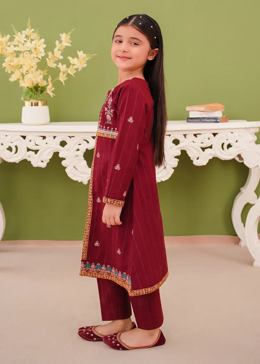 Modest - Khaddar Embroidered Suit For Girl - Maroon - 3 Piece