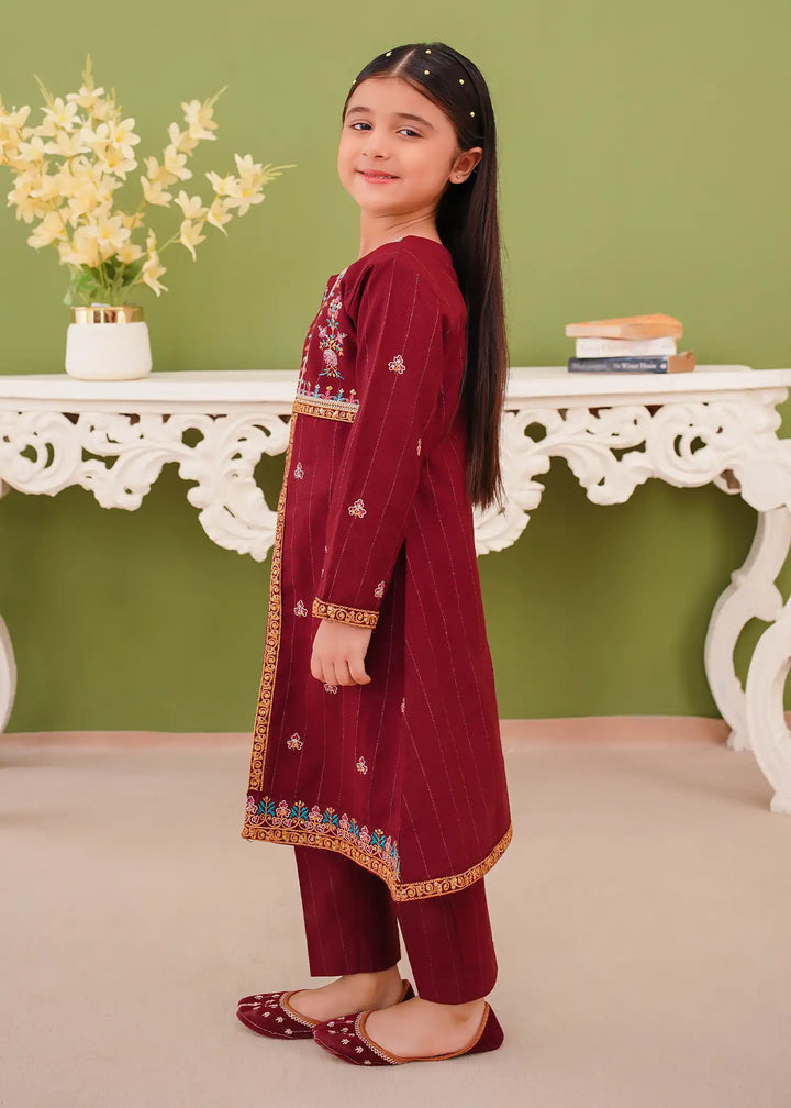 Modest - Khaddar Embroidered Suit For Girl - Maroon - 3 Piece