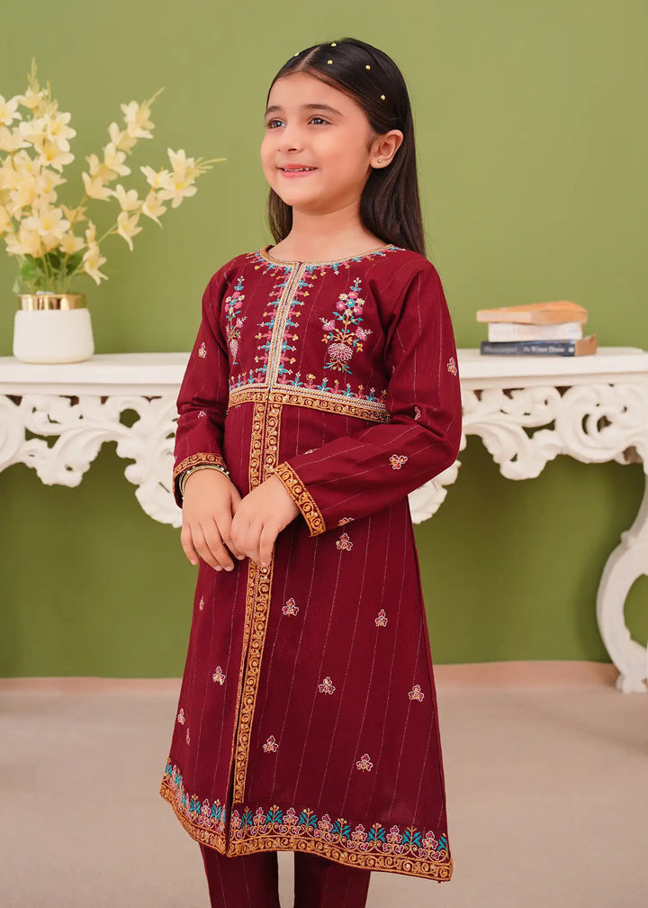 Modest - Khaddar Embroidered Suit For Girl - Maroon - 3 Piece