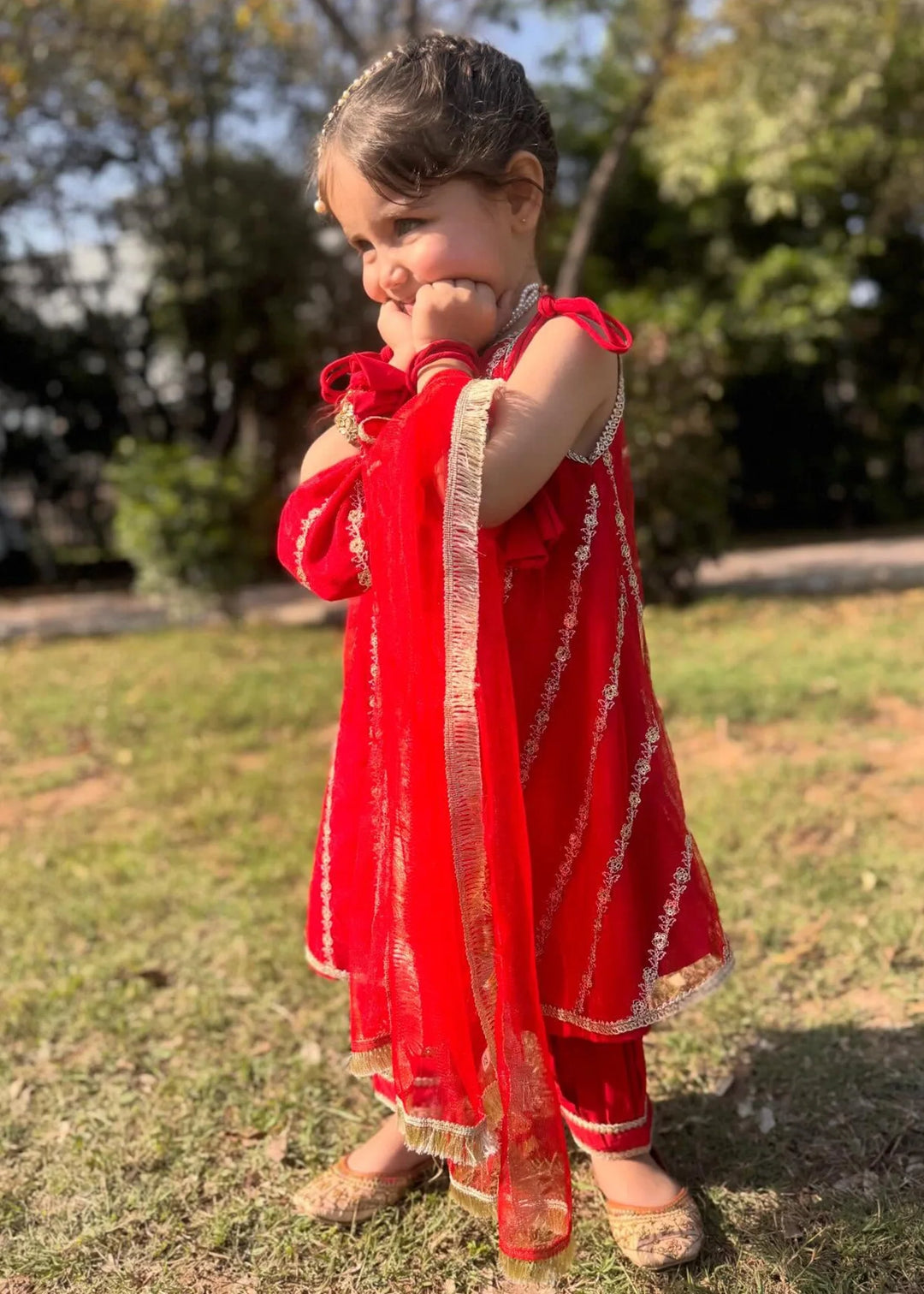 Modest - Net Embroidered Suit For Girl -  3 Piece