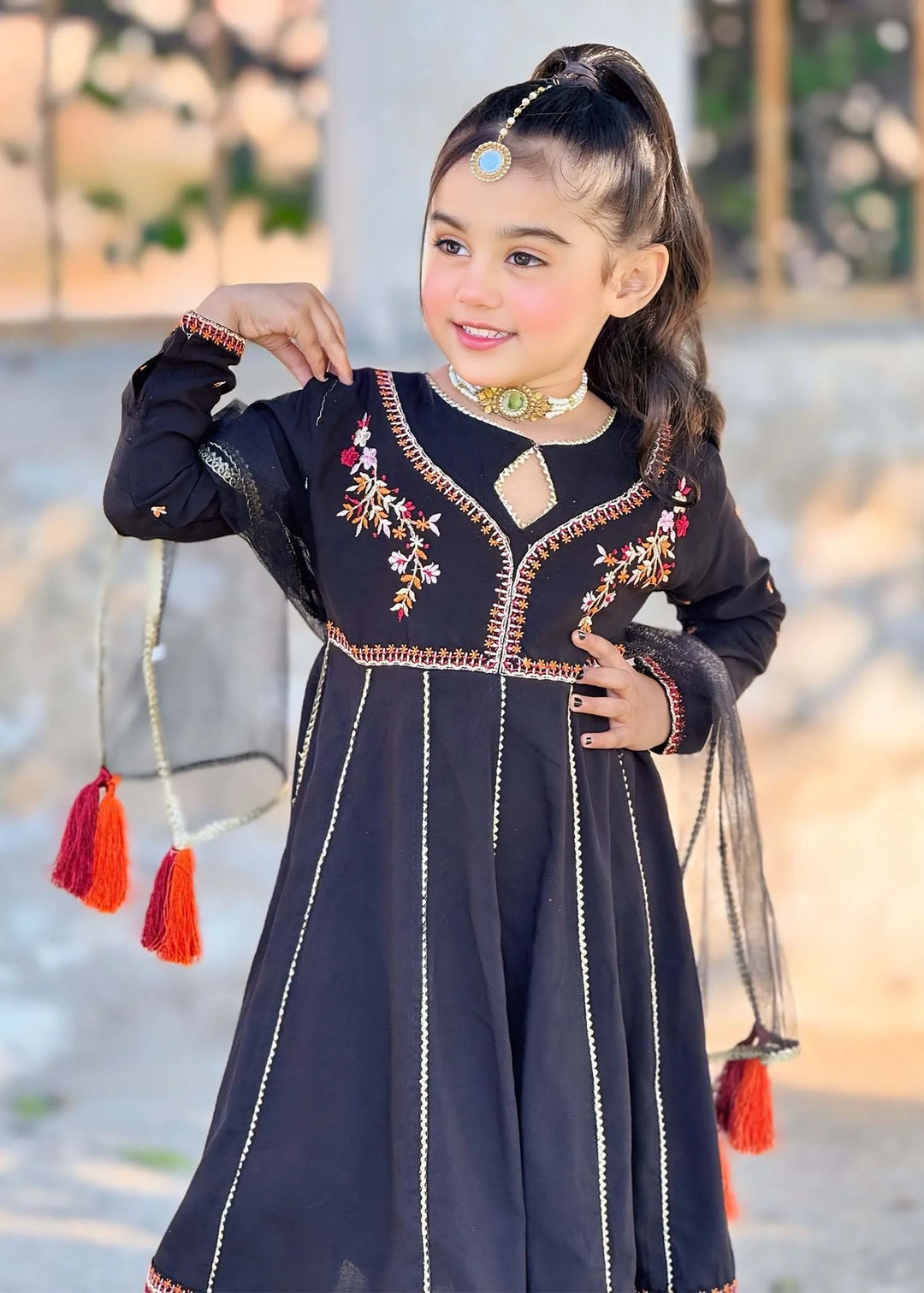 Modest - Cotton Embroidered Suit For Girl - Black - 3 Piece