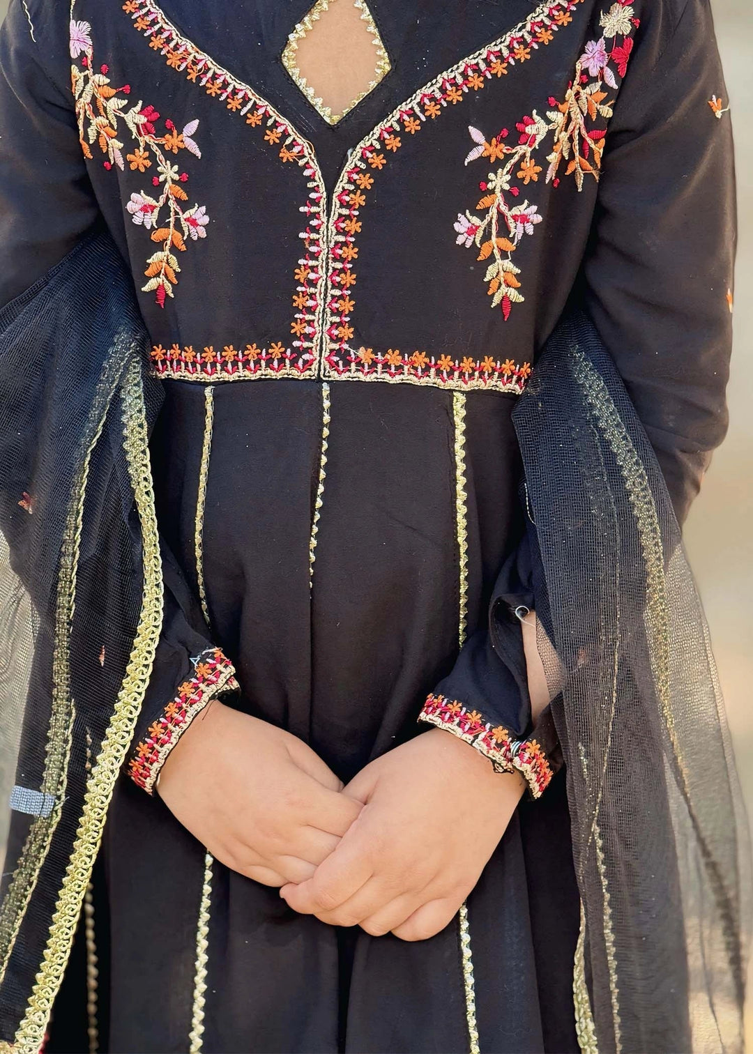 Modest - Cotton Embroidered Suit For Girl - Black - 3 Piece