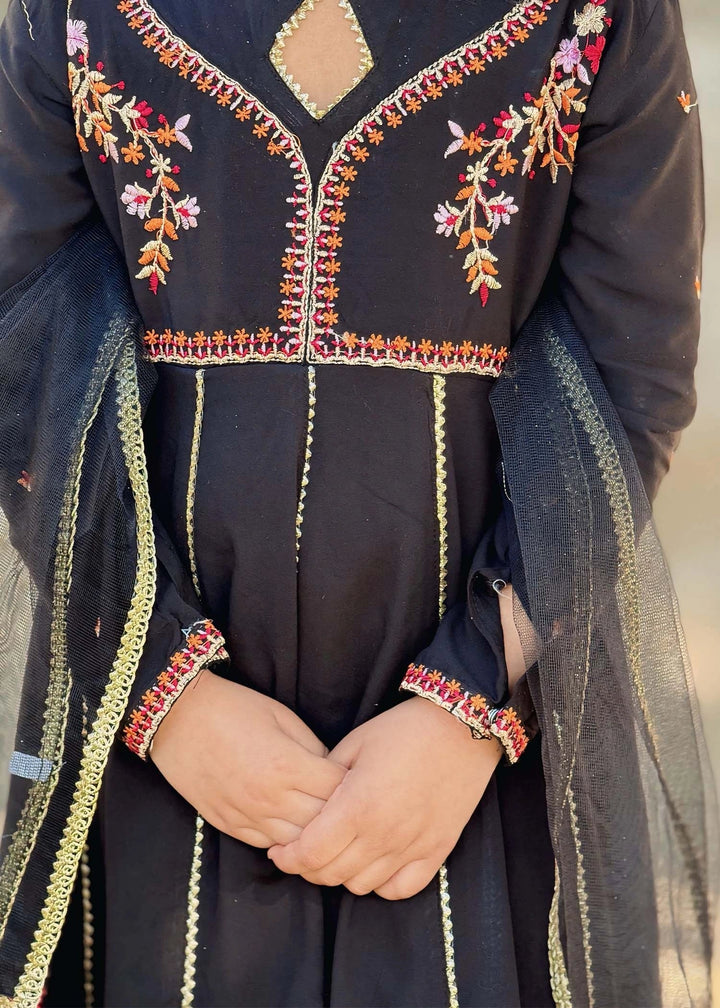 Modest - Cotton Embroidered Suit For Girl - Black - 3 Piece