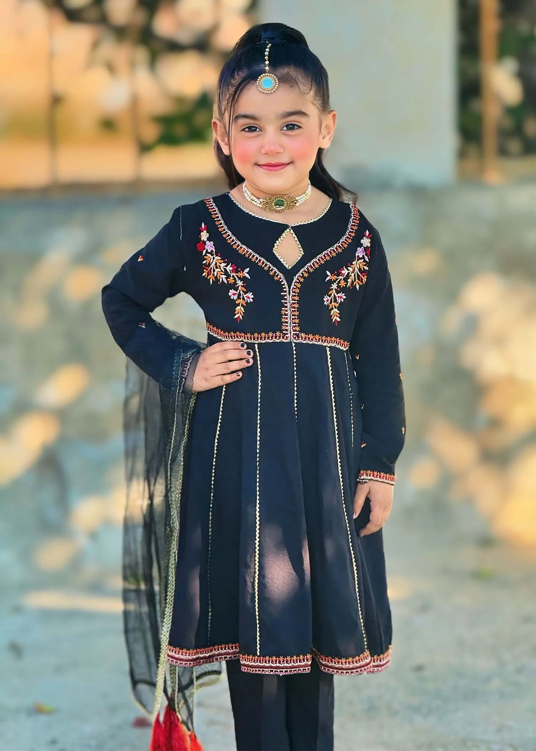 Modest - Cotton Embroidered Suit For Girl - Black - 3 Piece