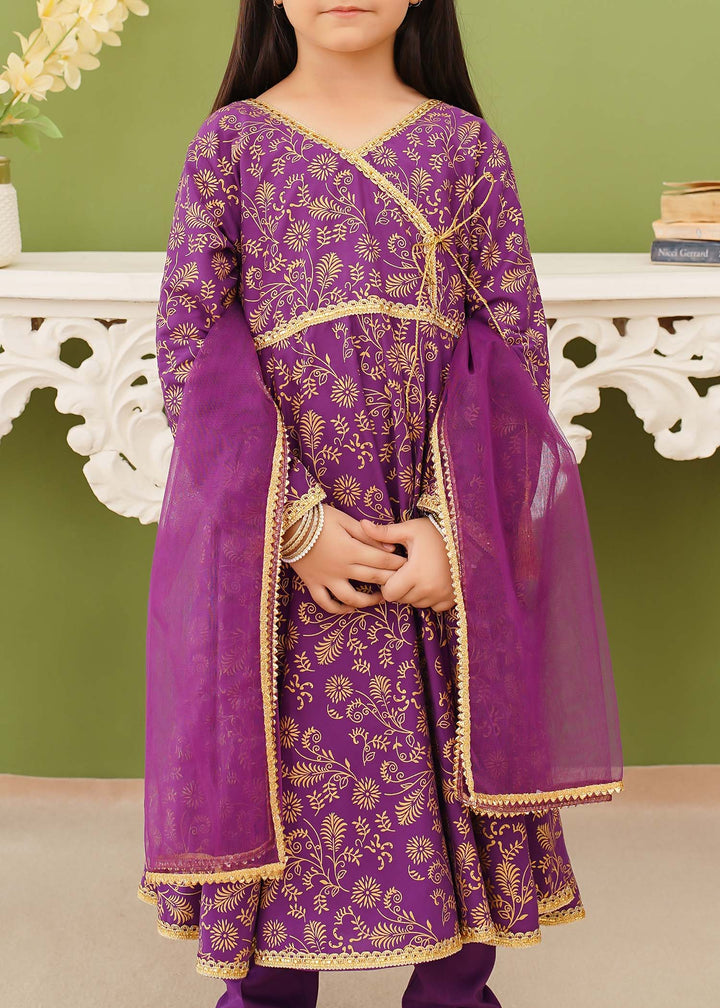 Modest - Cotton Printed Suit For Girl - Purple - 3 Piece