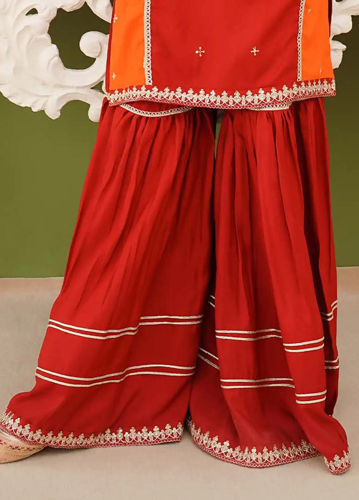 Modest - Rawsilk Embroidered Gharara For Girl - Multi - 3 Piece