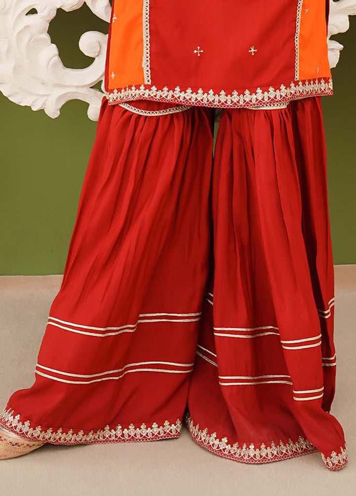 Modest - Embroidered Raw Silk Gharara - Girls 3 Piece Suit