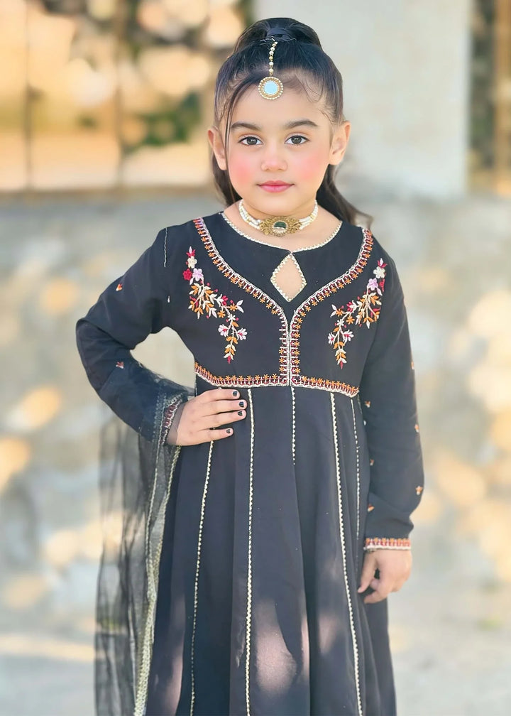 Modest - Cotton Embroidered Suit For Girl - Black - 3 Piece