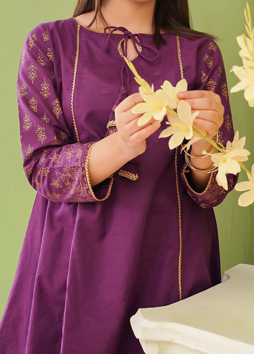 Modest - Purple Printed Cotton Gharara - Girls 3 Piece Suit