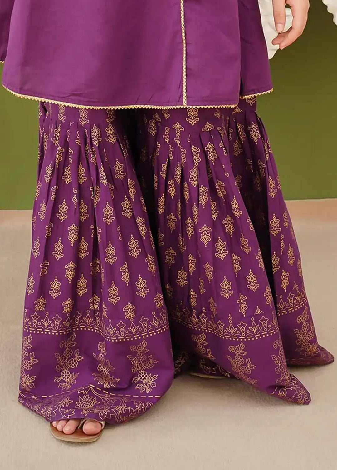 Modest - Cotton Printed Gharara For Girl - Purple - 3 Piece