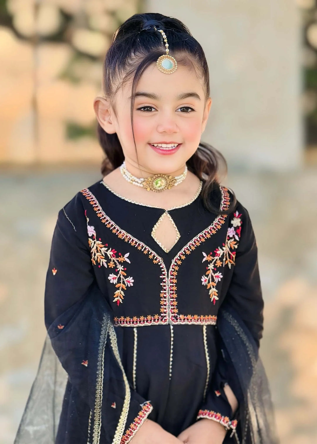 Modest - Cotton Embroidered Suit For Girl - Black - 3 Piece