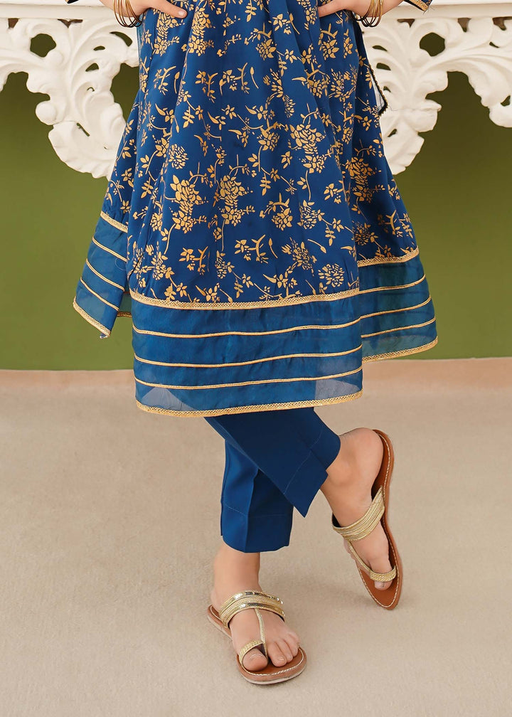 Modest - Cotton Printed Suit For Girl - Blue - 3 Piece