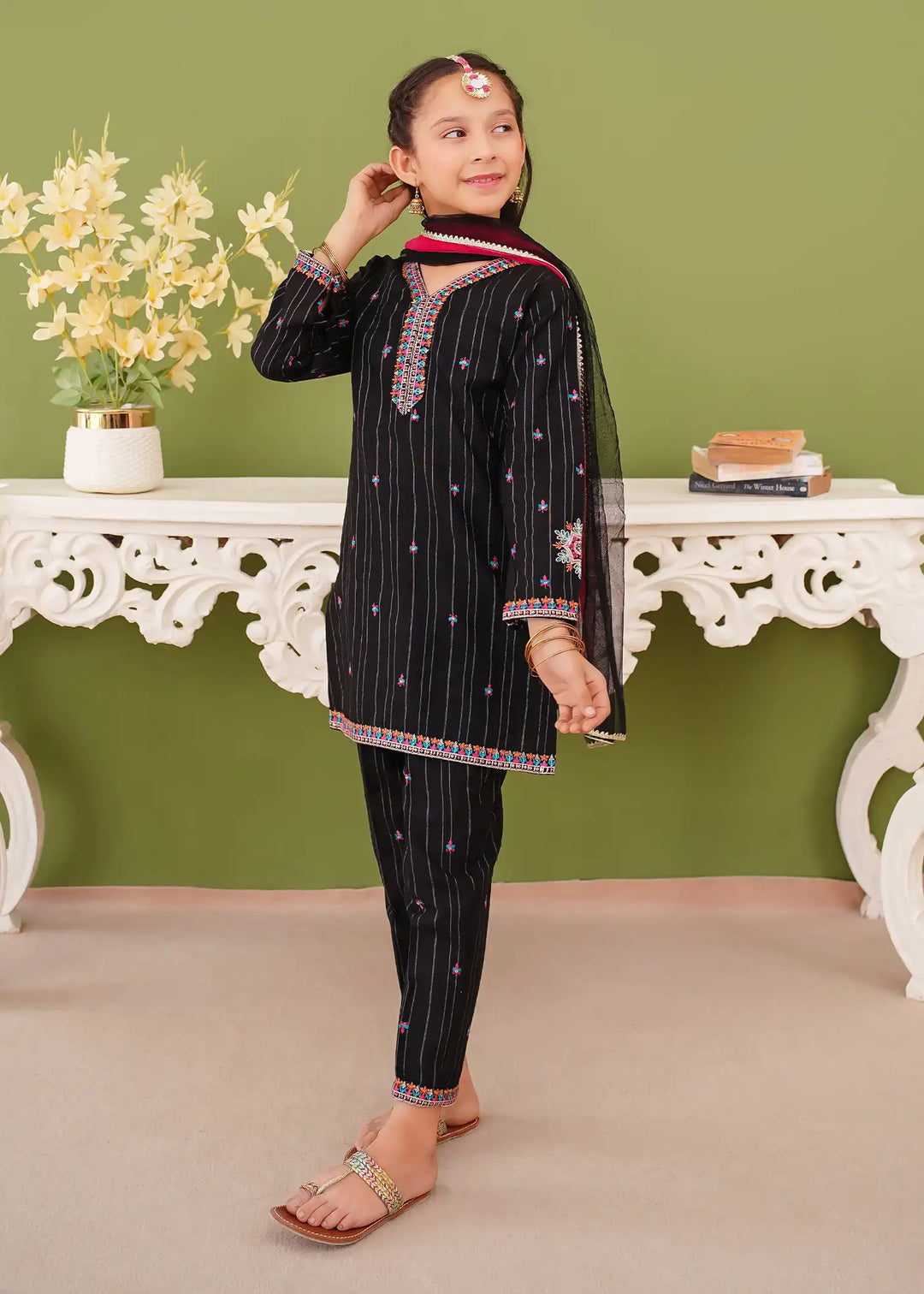 Modest - Khaddar Embroidered Suit For Girl - Black - 3 Piece