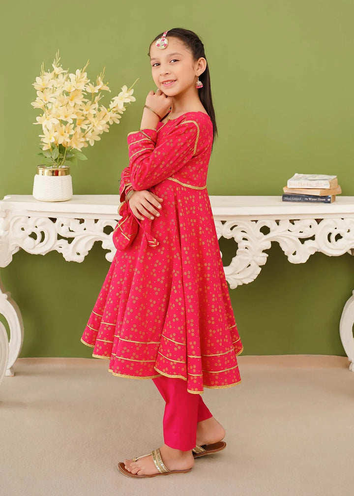 Modest - Cotton Printed Suit For Girl - Pink - 3 Piece