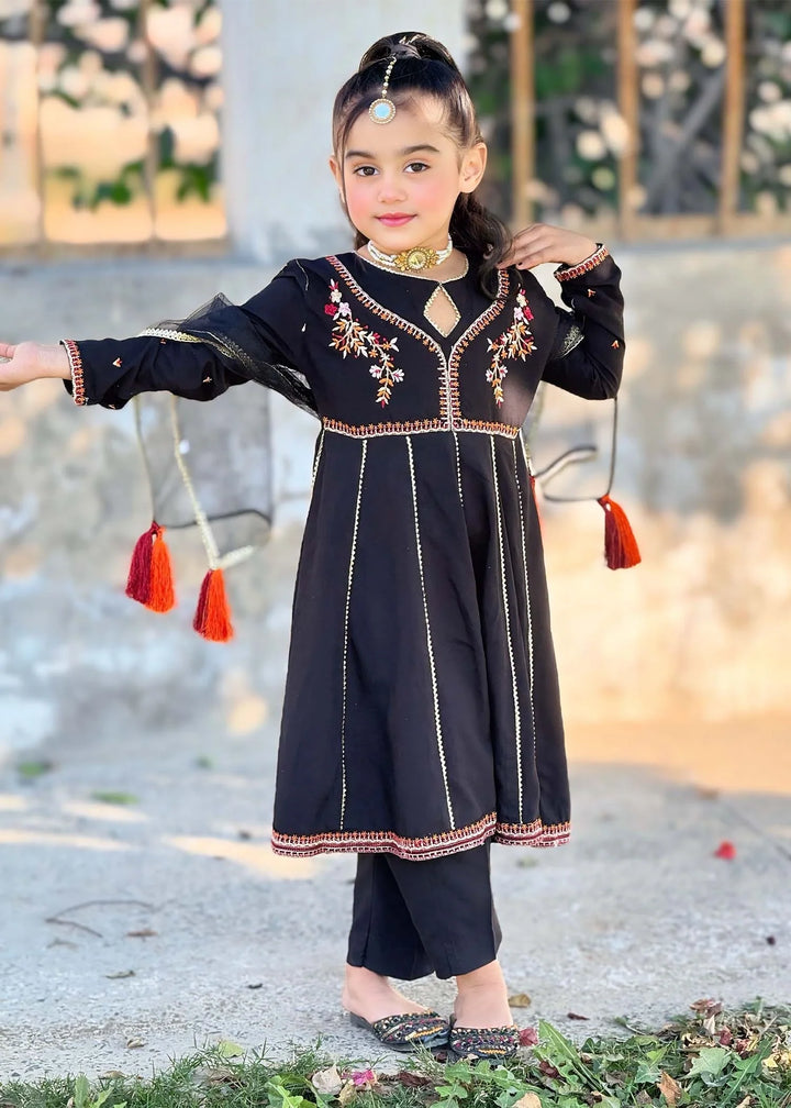 Modest - Cotton Embroidered Suit For Girl - Black - 3 Piece