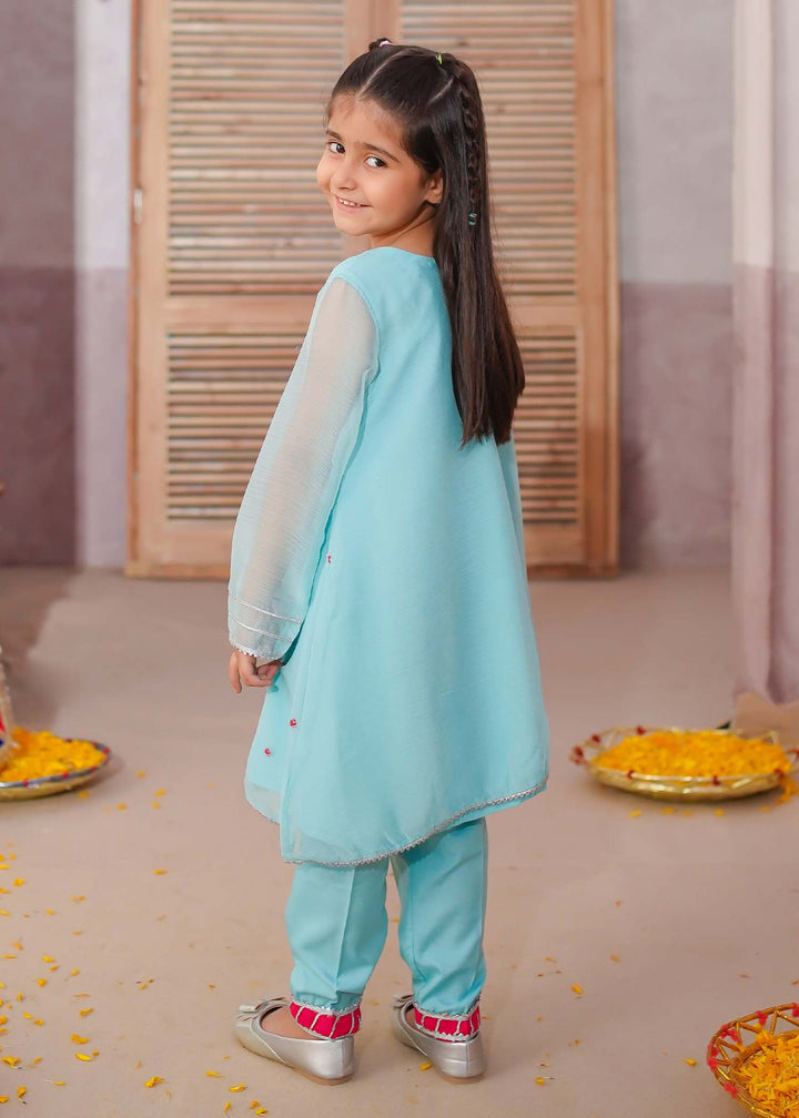 Modest - Embroidered Chiffon Suit For Girl - Sky Blue - 3 Piece