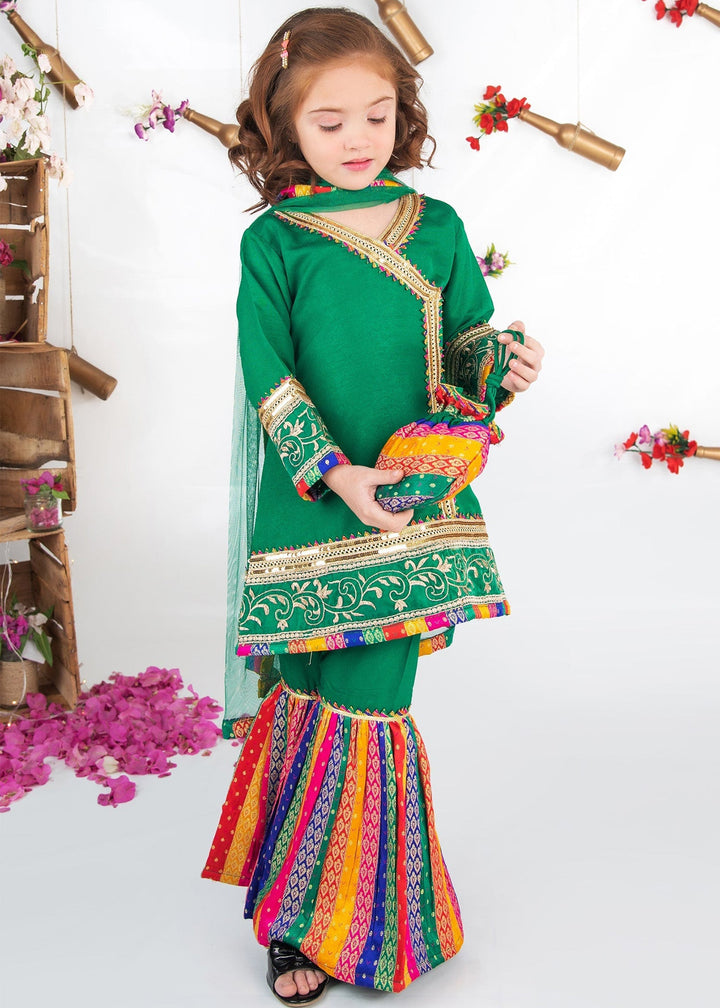 Modest - Raw Silk Wedding Dress For Girl - Green - 3 Piece