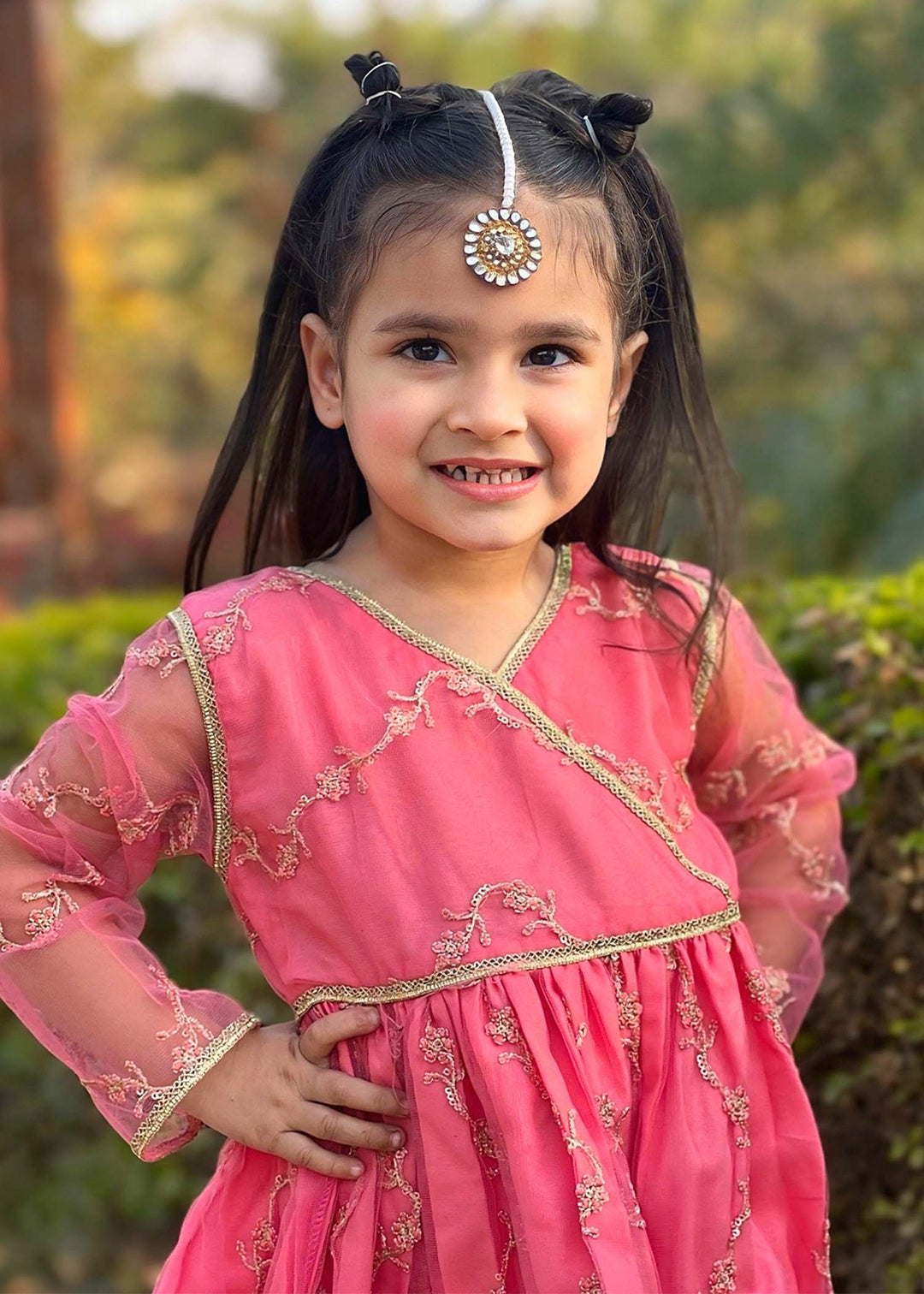 Modest - Embroidered Net Suit For Girl - Pink - 3 Piece