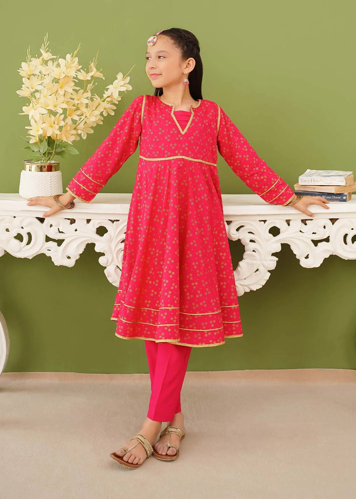 Modest - Cotton Printed Suit For Girl - Pink - 3 Piece