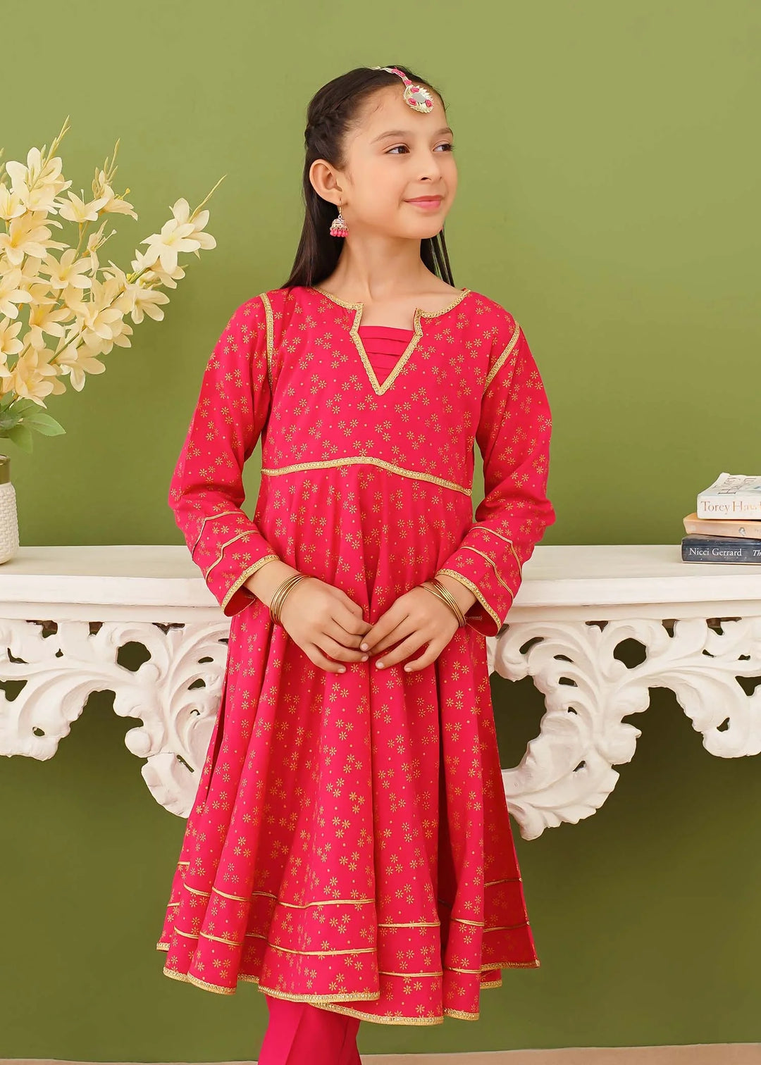 Modest - Cotton Printed Suit For Girl - Pink - 3 Piece