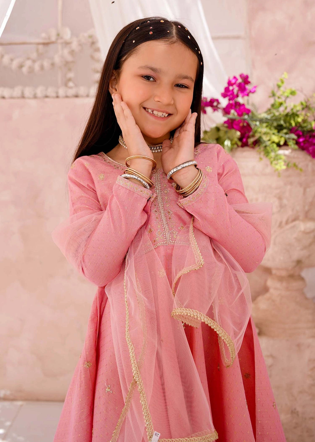 Modest - Cotton Lawn Embroidered Suit For Girl - Pink - 3 Piece
